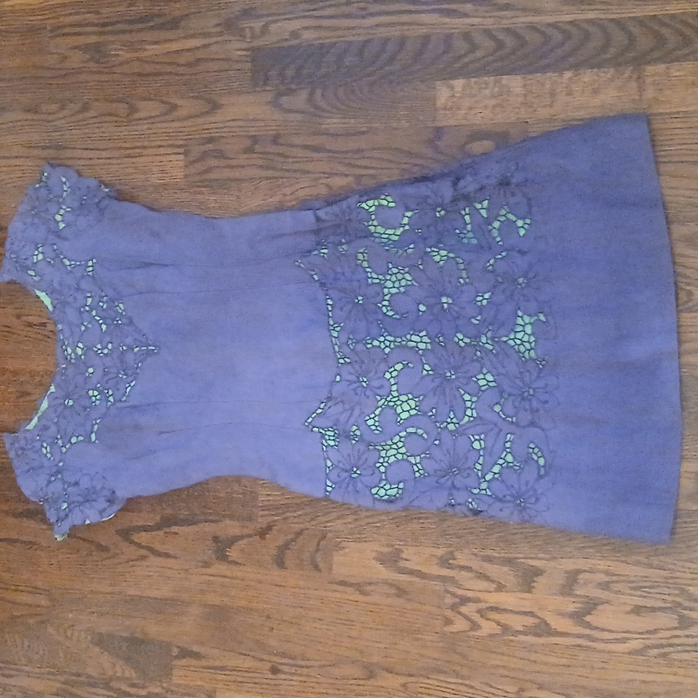 Purple Dress with Green Lace Accents
